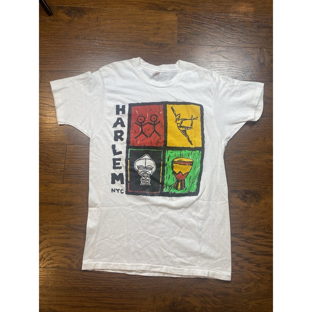 Vintage Hanes Harlem NYC Graphic T-Shirt Mens‎ Large White Single Stitch 90s USA
